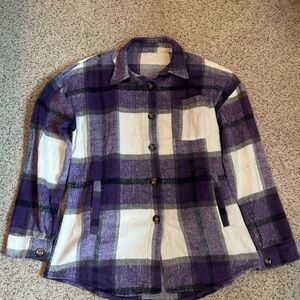 Purple and White Plaid Button-Up Shacket